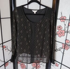 LC Lauren Conrad Dark Floral Sheer Sleeves Long Sleeve Blouse Size Small